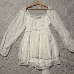 Altar'd State White Romantic Jumpsuit with Billowy Sleeves